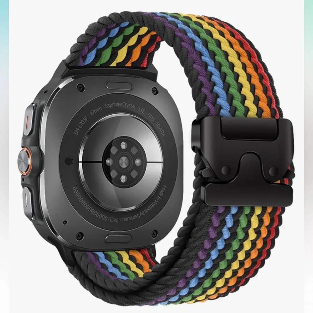 New Multicolor Rainbow Braided Watch Strap Samsung Galaxy Smartwatch